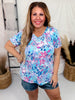 Short Sleeve Floral Boyfriend Top with V - Neckline - Whiskey Skies - DEAR SCARLETT