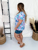 Short Sleeve Floral Boyfriend Top with V - Neckline - Whiskey Skies - DEAR SCARLETT