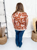 Short Sleeve Jaquard Knit Top With Floral Print In Terra Cotta - Whiskey Skies - ODDI