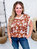 Short Sleeve Jaquard Knit Top With Floral Print In Terra Cotta - Whiskey Skies - ODDI