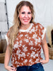 Short Sleeve Jaquard Knit Top With Floral Print In Terra Cotta - Whiskey Skies - ODDI