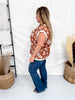 Short Sleeve Jaquard Knit Top With Floral Print In Terra Cotta - Whiskey Skies - ODDI