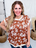Short Sleeve Jaquard Knit Top With Floral Print In Terra Cotta - Whiskey Skies - ODDI