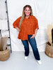 Short Sleeve Rust Colored Floral Textured Blouse - Whiskey Skies - UMGEE