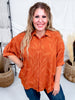 Short Sleeve Rust Colored Floral Textured Blouse - Whiskey Skies - UMGEE