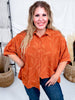 Short Sleeve Rust Colored Floral Textured Blouse - Whiskey Skies - UMGEE