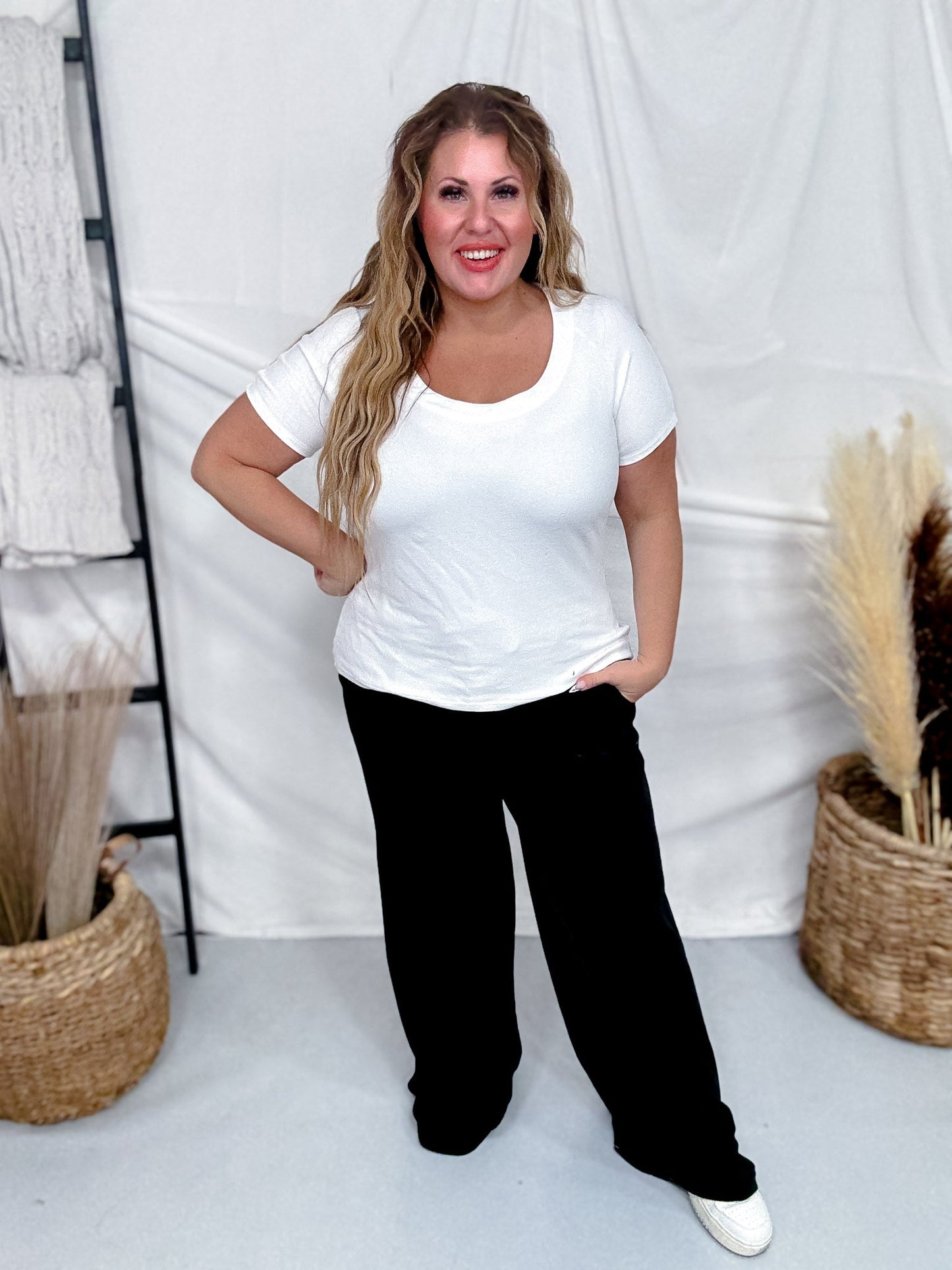 Short Sleeve Scoop Neck Ultra Soft White Top - Whiskey Skies - SEW IN LOVE