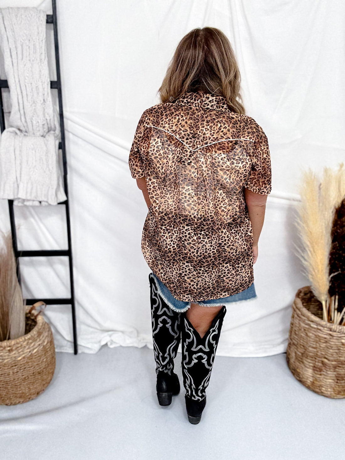 Short Sleeve Western Wild Sheer Button Front Top - Whiskey Skies - 2 FLY CO.