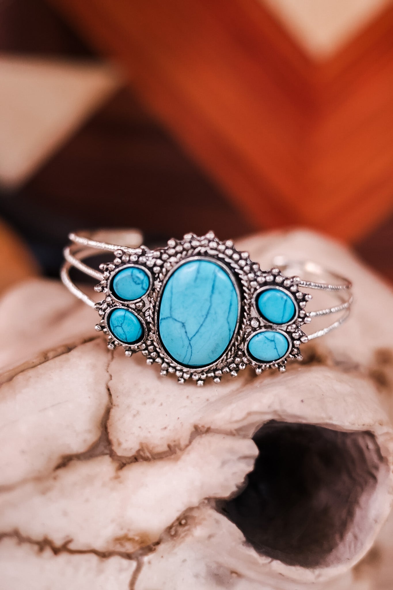 Silver and Turquoise Cuff Bracelet - Whiskey Skies - MYRA BAGS