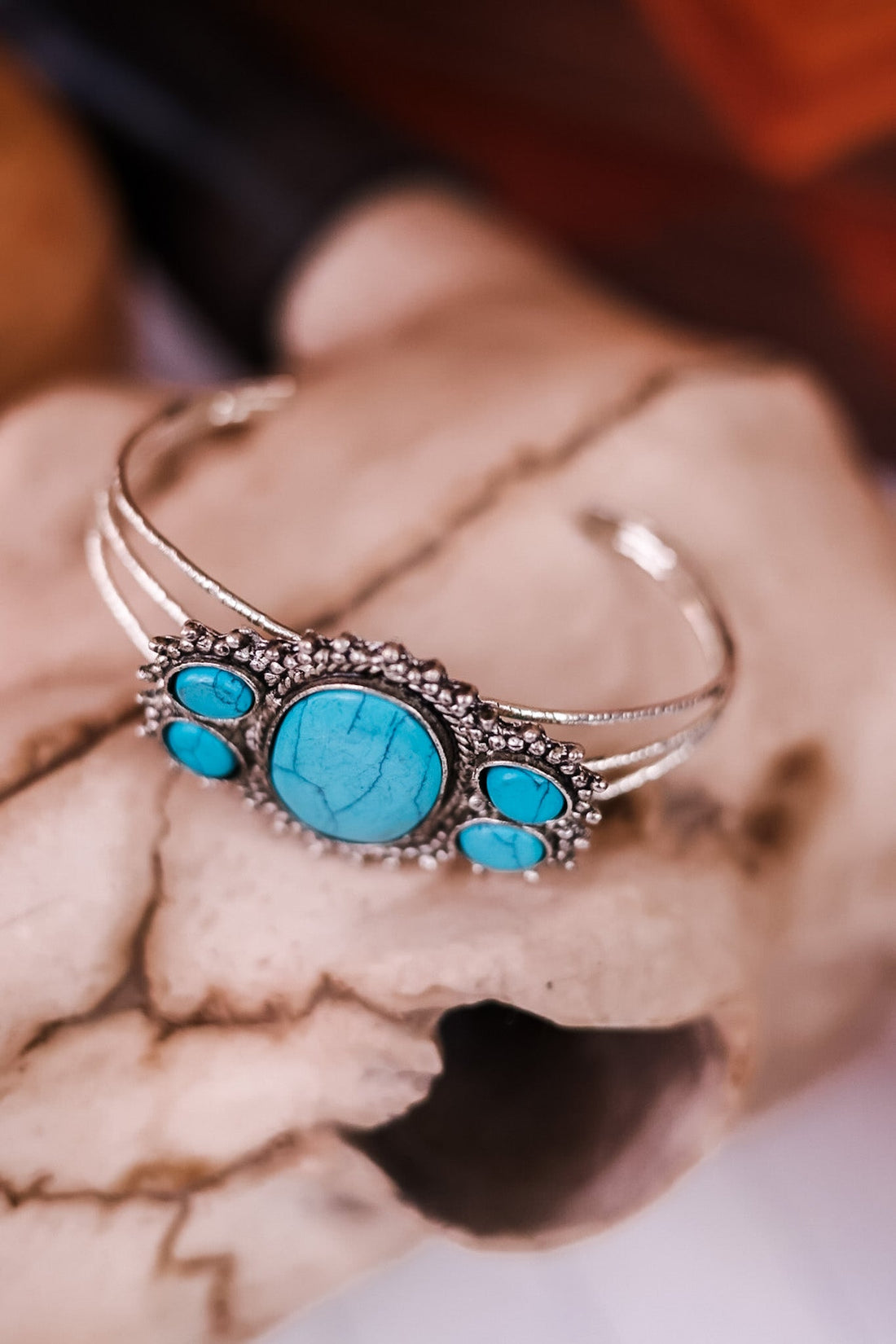 Silver and Turquoise Cuff Bracelet - Whiskey Skies - MYRA BAGS