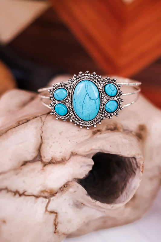 Silver and Turquoise Cuff Bracelet - Whiskey Skies - MYRA BAGS