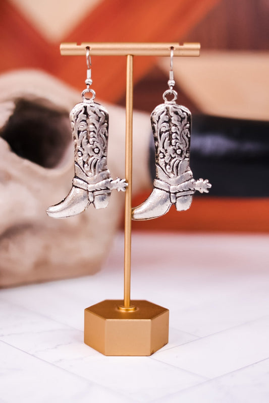 Silver Boot Charm Earrings - Whiskey Skies - MYRA BAGS