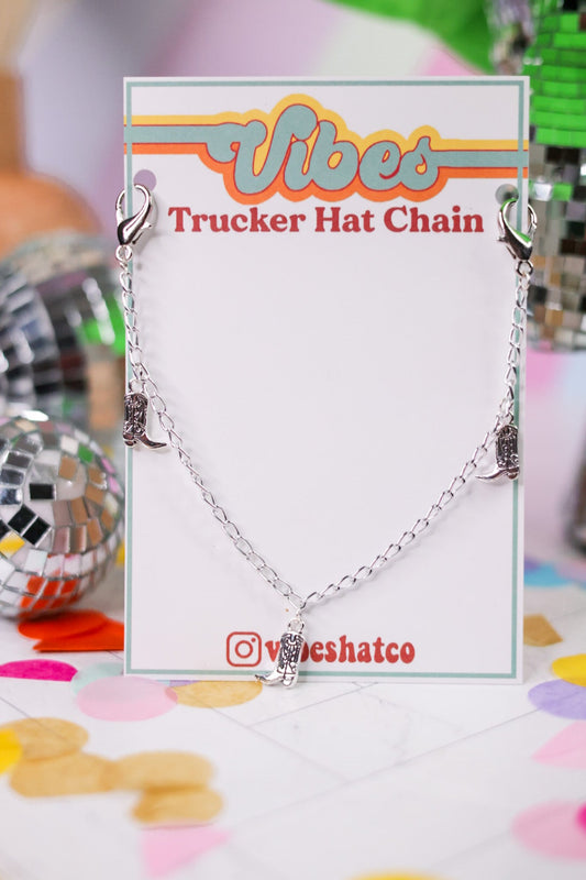 Silver Cowboy Boot Trucker Hat Chain - Whiskey Skies - VIBES HAT COMPANY