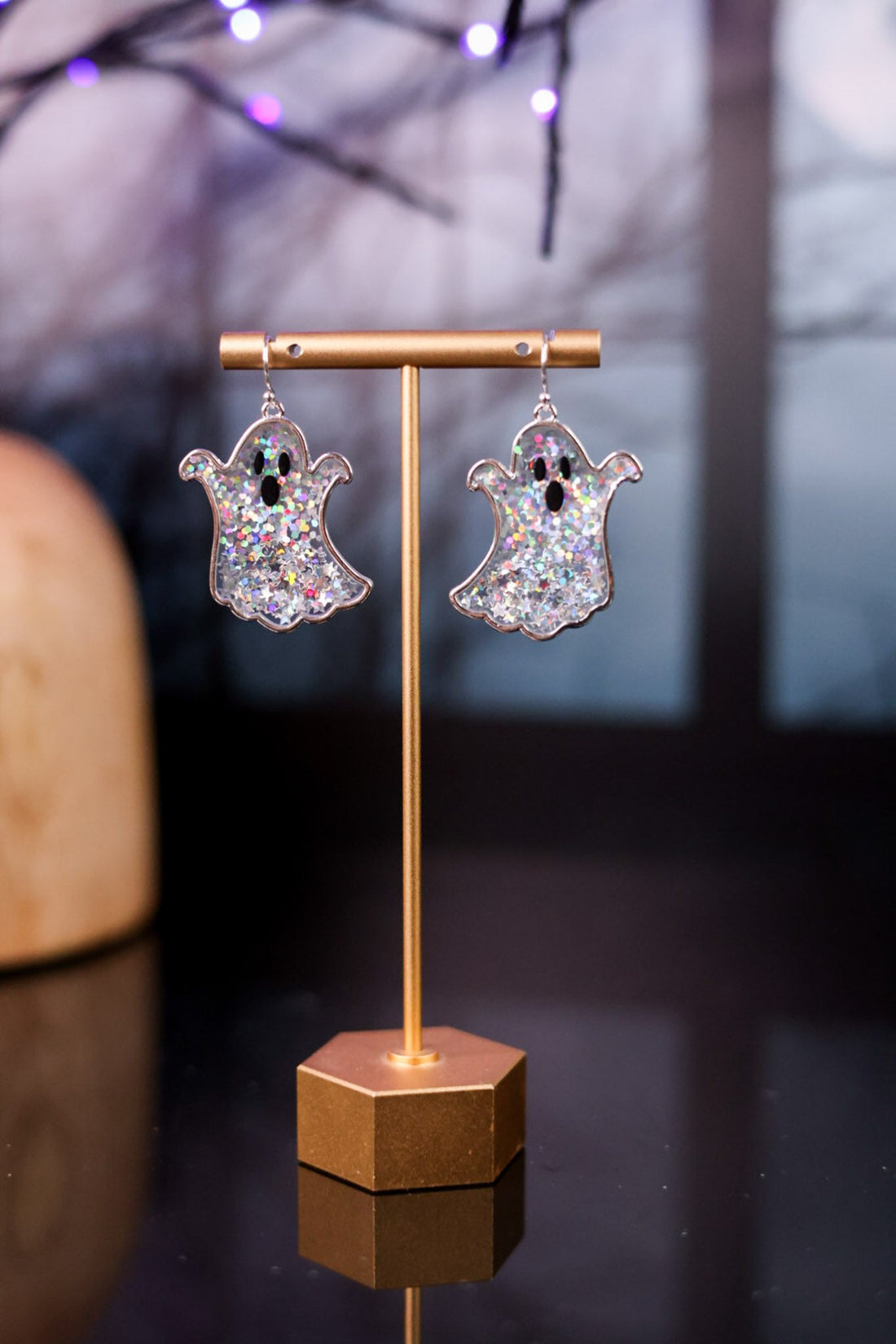 Silver Glittery Halloween Ghost Earrings - Whiskey Skies - PERIWINKLE BY BARLOW