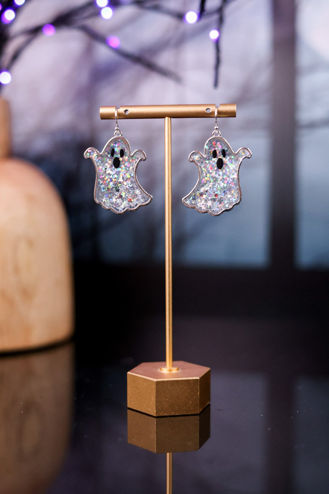 Silver Glittery Halloween Ghost Earrings - Whiskey Skies - PERIWINKLE BY BARLOW