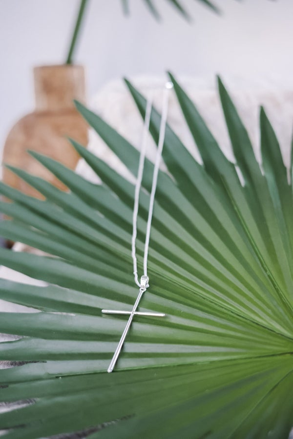 Silver Long Cross Neckless - Whiskey Skies - LESLIE CURTIS JEWLERY DESIGNS