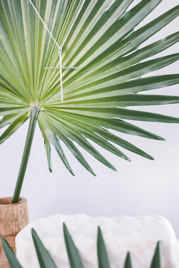 Silver Long Cross Neckless - Whiskey Skies - LESLIE CURTIS JEWLERY DESIGNS