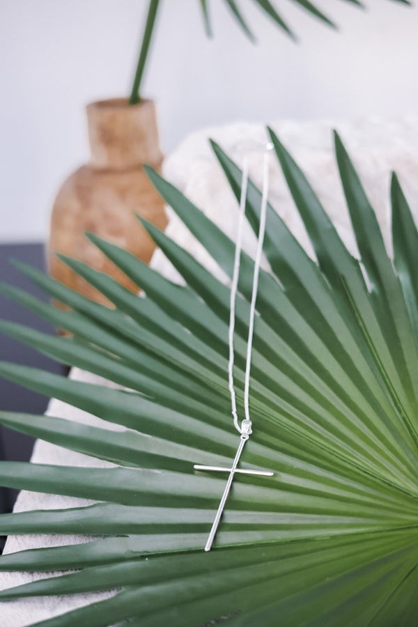 Silver Long Cross Neckless - Whiskey Skies - LESLIE CURTIS JEWLERY DESIGNS