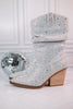 Silver Rhinestone Scrunchy Pull On Boots - Whiskey Skies - VERY G