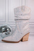 Silver Rhinestone Scrunchy Pull On Boots - Whiskey Skies - VERY G