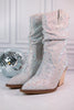 Silver Rhinestone Scrunchy Pull On Boots - Whiskey Skies - VERY G