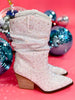 Silver Rhinestone Scrunchy Pull On Boots - Whiskey Skies - VERY G