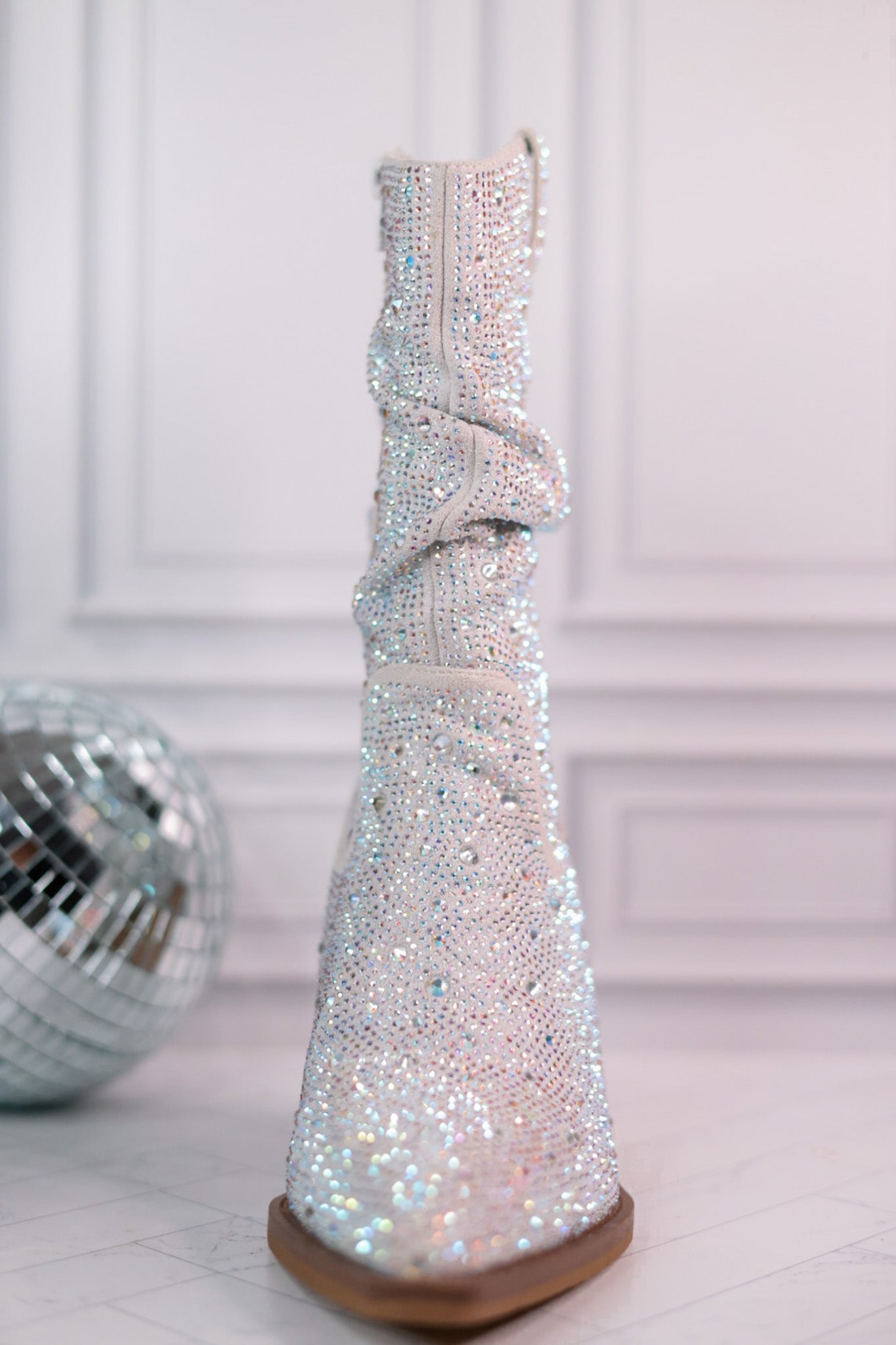 Silver Rhinestone Scrunchy Pull On Boots - Whiskey Skies - VERY G