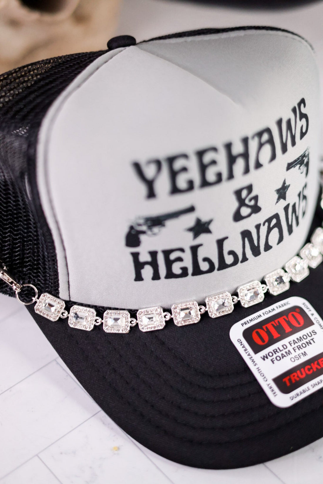 Silver Rhinestone Trucker Hat Chain - Whiskey Skies - VIBES HAT COMPANY