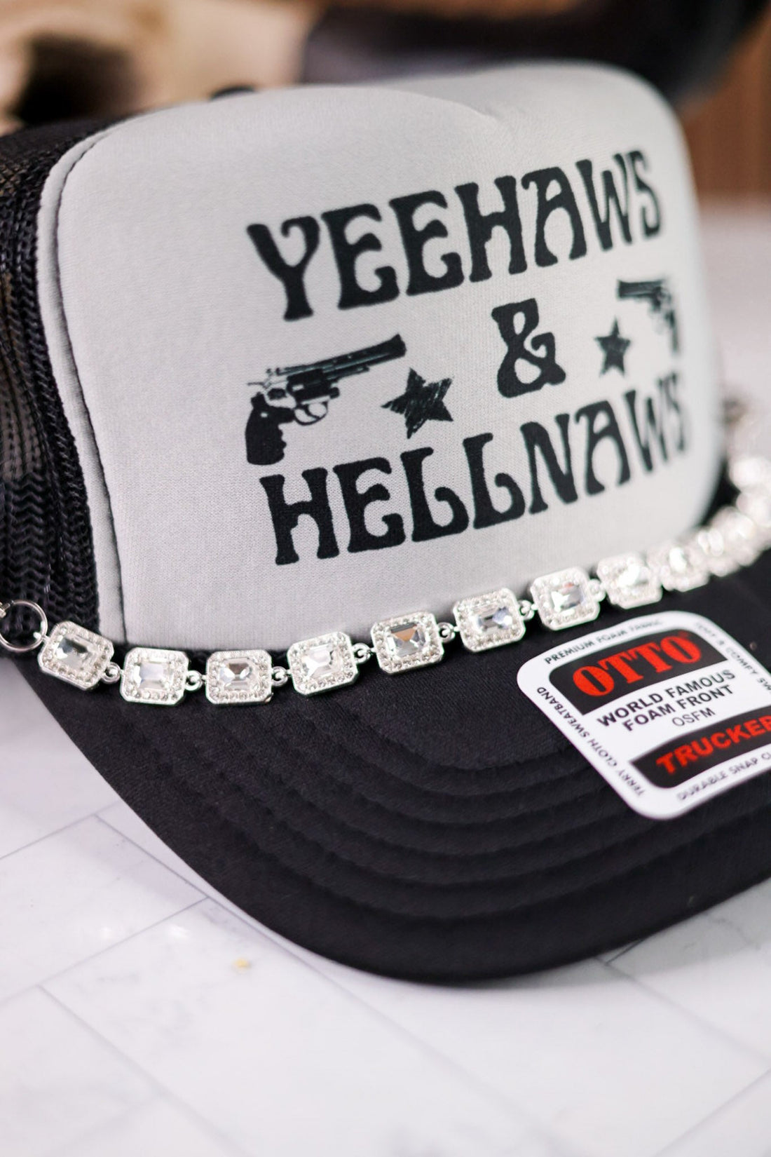 Silver Rhinestone Trucker Hat Chain - Whiskey Skies - VIBES HAT COMPANY