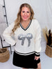 Silver Sequin Bow Long Sleeve Knit Sweater - Whiskey Skies - SOUTHERN GRACE