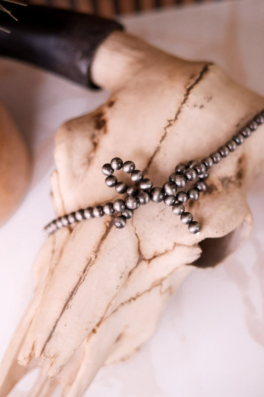 Silver Western Cowgirl Pearl Coquette Bow Hat Chain Band - Whiskey Skies - BOHO RANCH SHOP