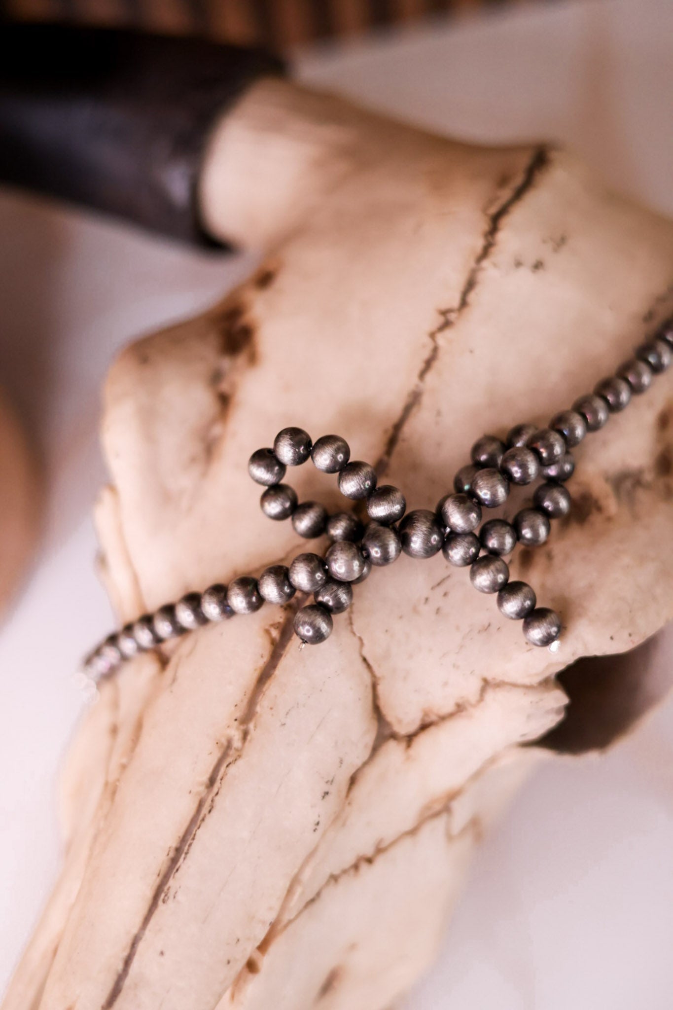 Silver Western Cowgirl Pearl Coquette Bow Hat Chain Band - Whiskey Skies - BOHO RANCH SHOP