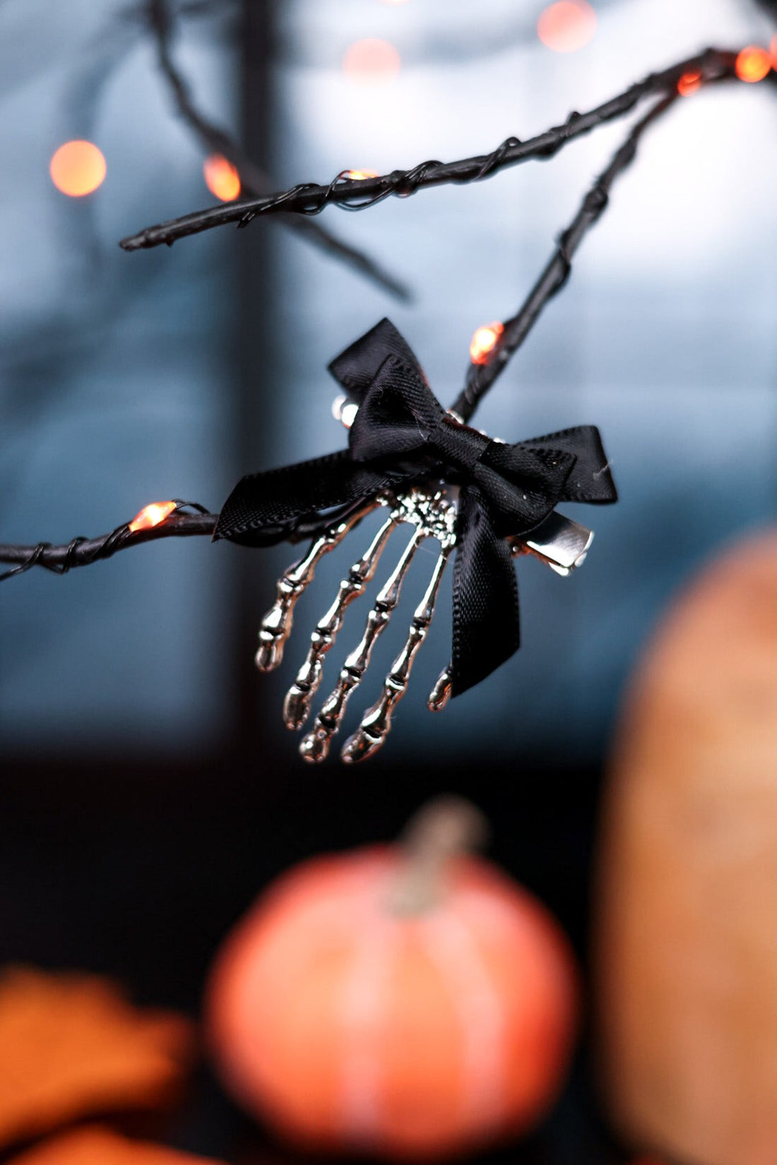 Skeleton Hand with Black Bow Barrette - Whiskey Skies - UNIQUE VINTAGE