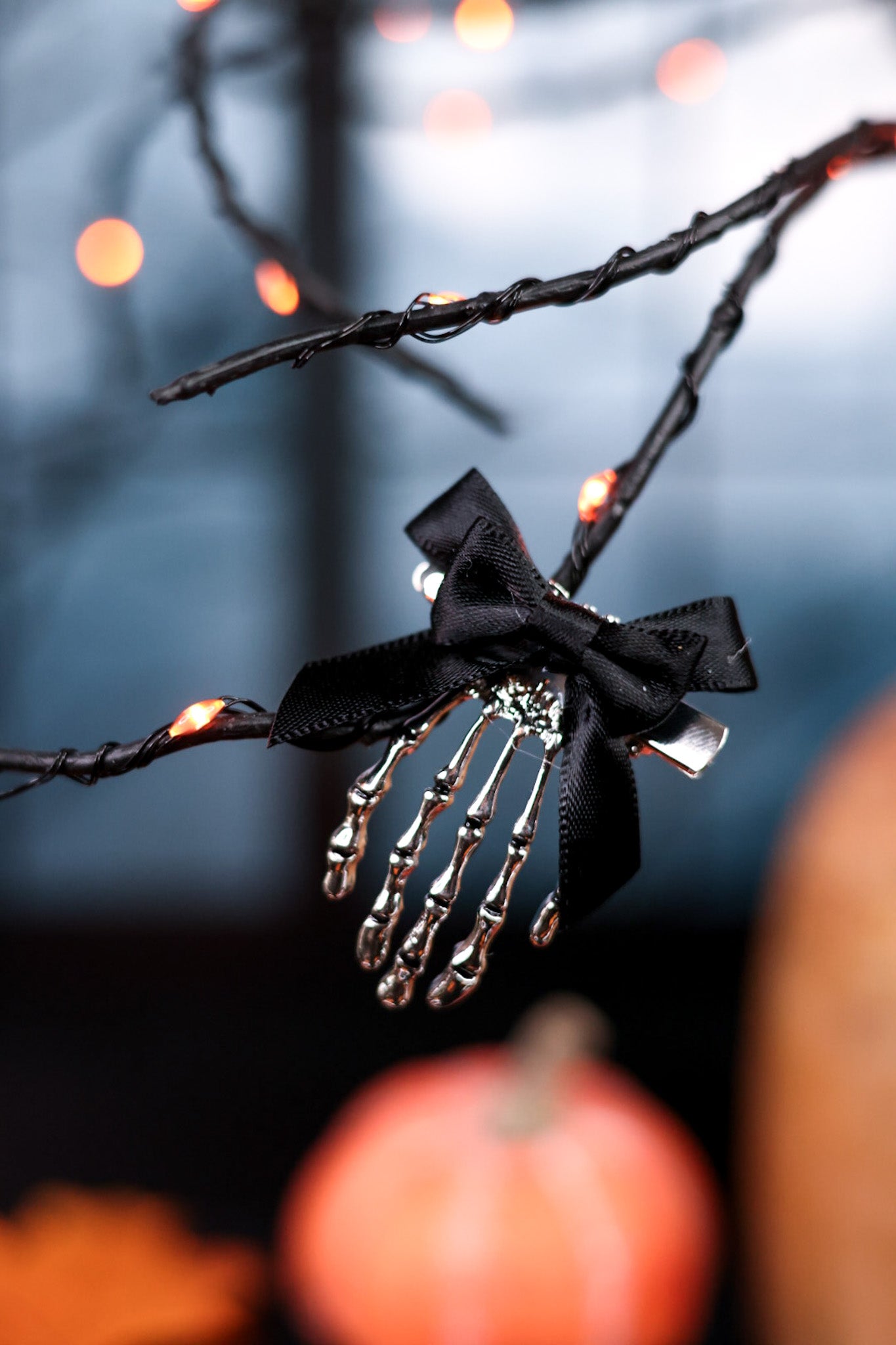 Skeleton Hand with Black Bow Barrette - Whiskey Skies - UNIQUE VINTAGE