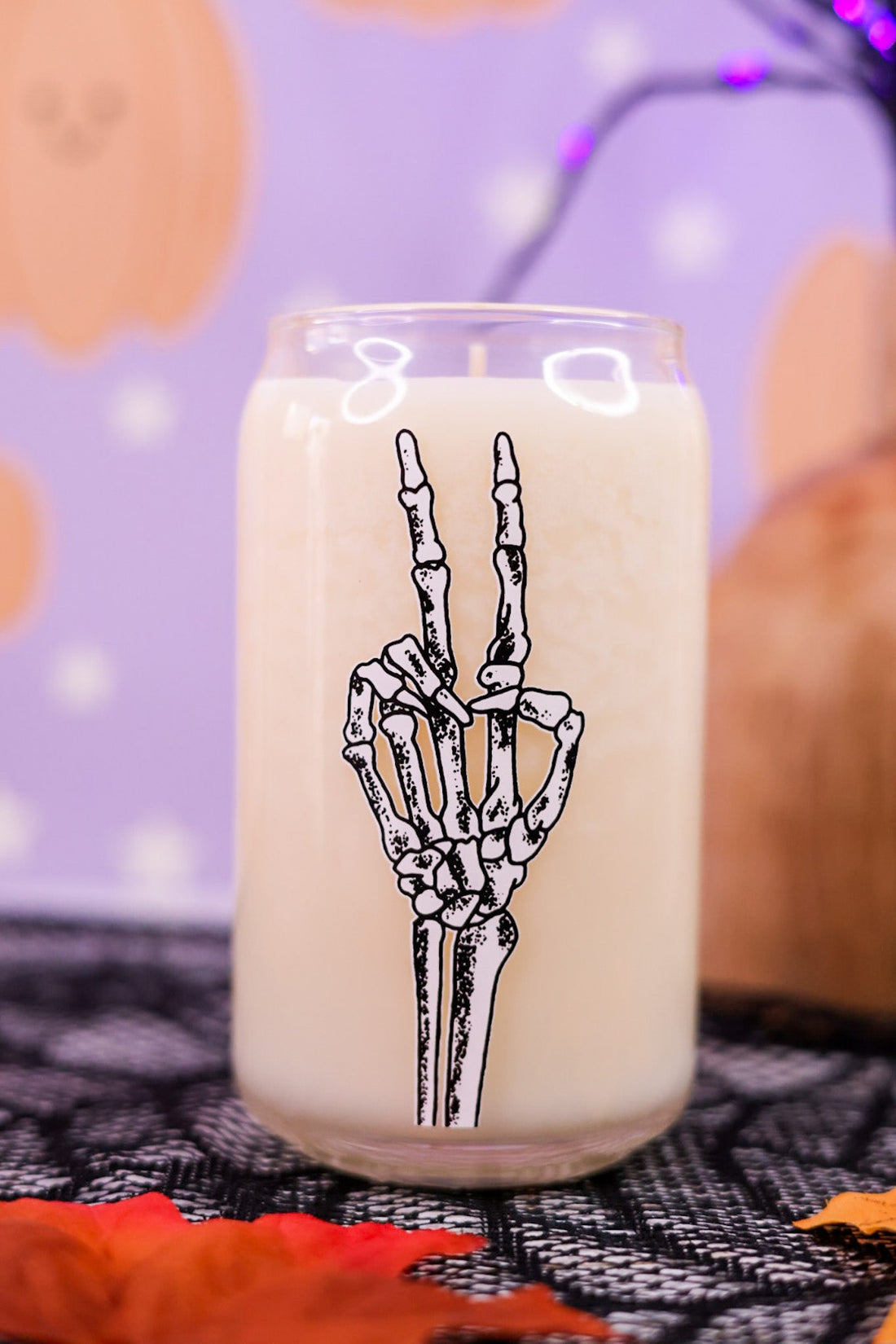 Skeleton Peace Sign Beer Can Glass Candle - Whiskey Skies - TALKING OUT OF TURN