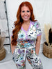 Skullflowers Short Sleeve Top & Joggers Loungewear Set - Whiskey Skies - SHIRLEY & STONE