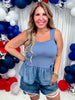 Slate Blue Peplum Tank Top With Denim Accent - Whiskey Skies - 2 FLY CO.