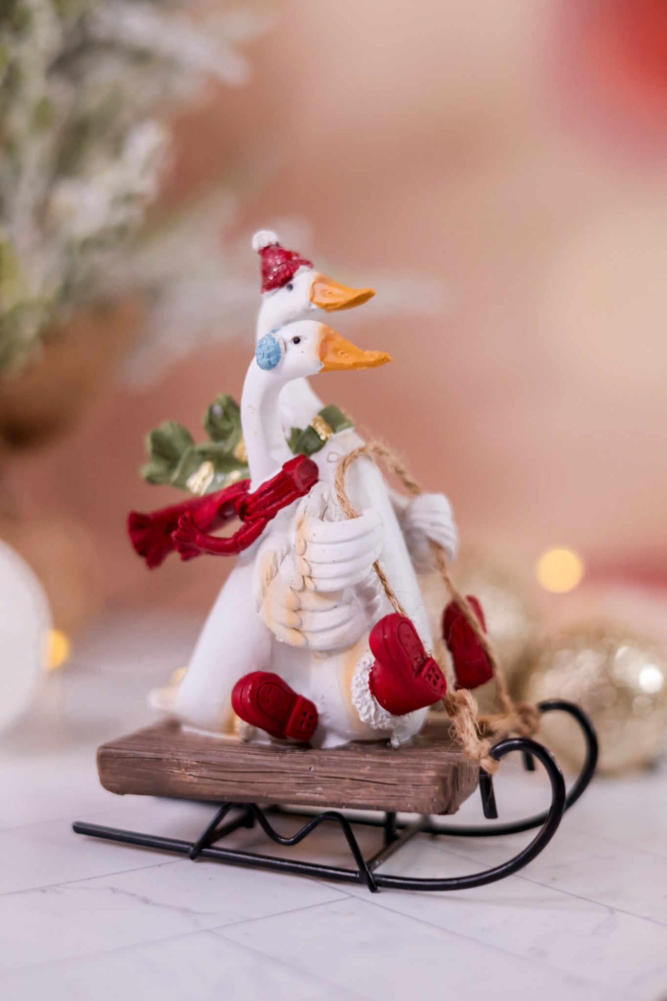 Sledding Christmas Geese Ornament - Whiskey Skies - MELROSE INTL