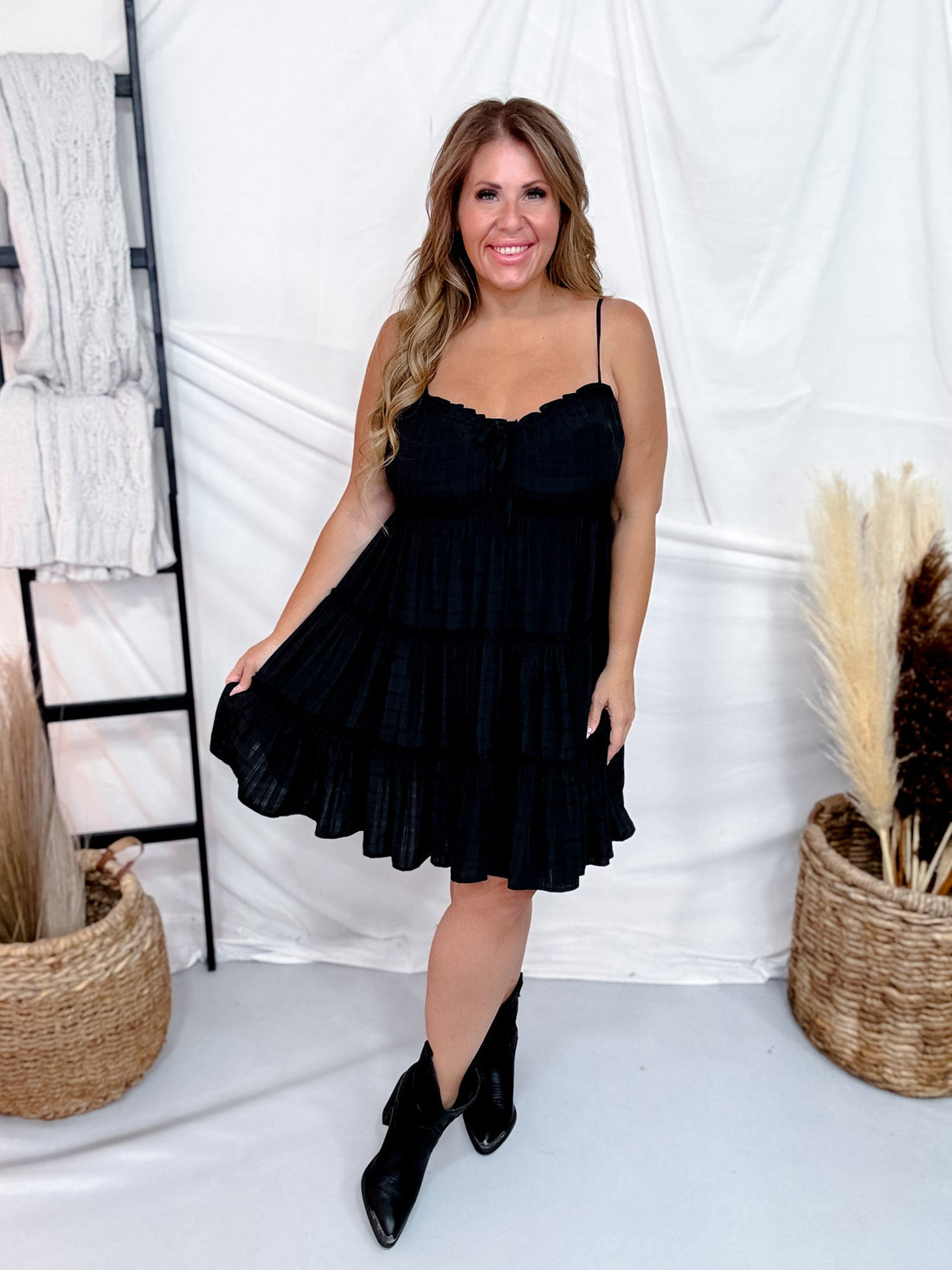 Sleeveless Black Tiered Babydoll Dress - Whiskey Skies - COZY CO