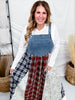 Sleeveless Denim Dress With Plaid & Floral Skirt - Whiskey Skies - ODDI