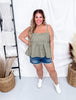 Sleeveless Floral Print Peplum Top W/ Adjustable Shoulder Straps - Whiskey Skies - DAVI & DANI