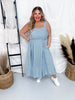 Sleeveless Pinstripe Knit Dress W/ Side Pockets & Back Smocking - Whiskey Skies - WHITE BIRCH