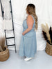 Sleeveless Pinstripe Knit Dress W/ Side Pockets & Back Smocking - Whiskey Skies - WHITE BIRCH