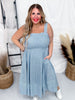 Sleeveless Pinstripe Knit Dress W/ Side Pockets & Back Smocking - Whiskey Skies - WHITE BIRCH