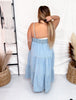 Sleeveless Tiered Light Denim Maxi Dress - Whiskey Skies - WHITE BIRCH