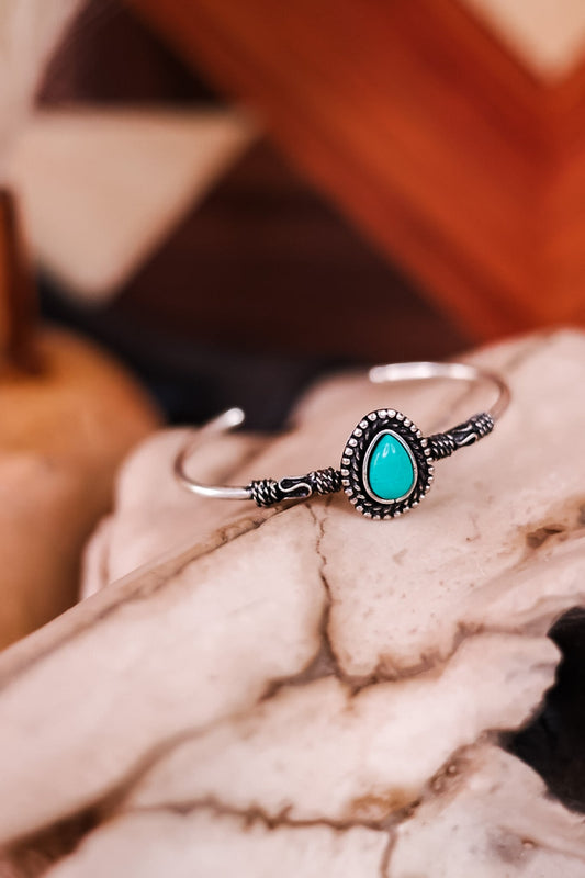 Slim Silver and Turquoise Cuff Bracelet - Whiskey Skies - MYRA BAGS