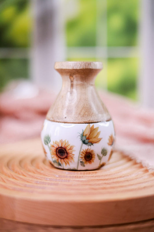 Small Sunflower Enamel & Wooden Vase - Whiskey Skies - WT COLLECTION