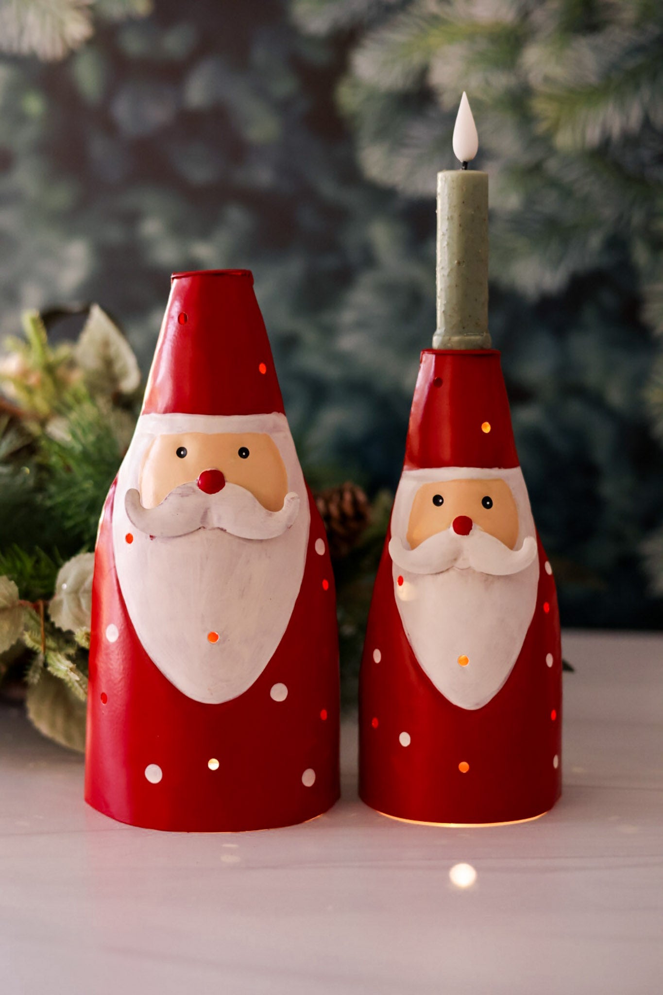 Small Tin LED Light Up Santa Candlestick Holder - Whiskey Skies - MUD PIE