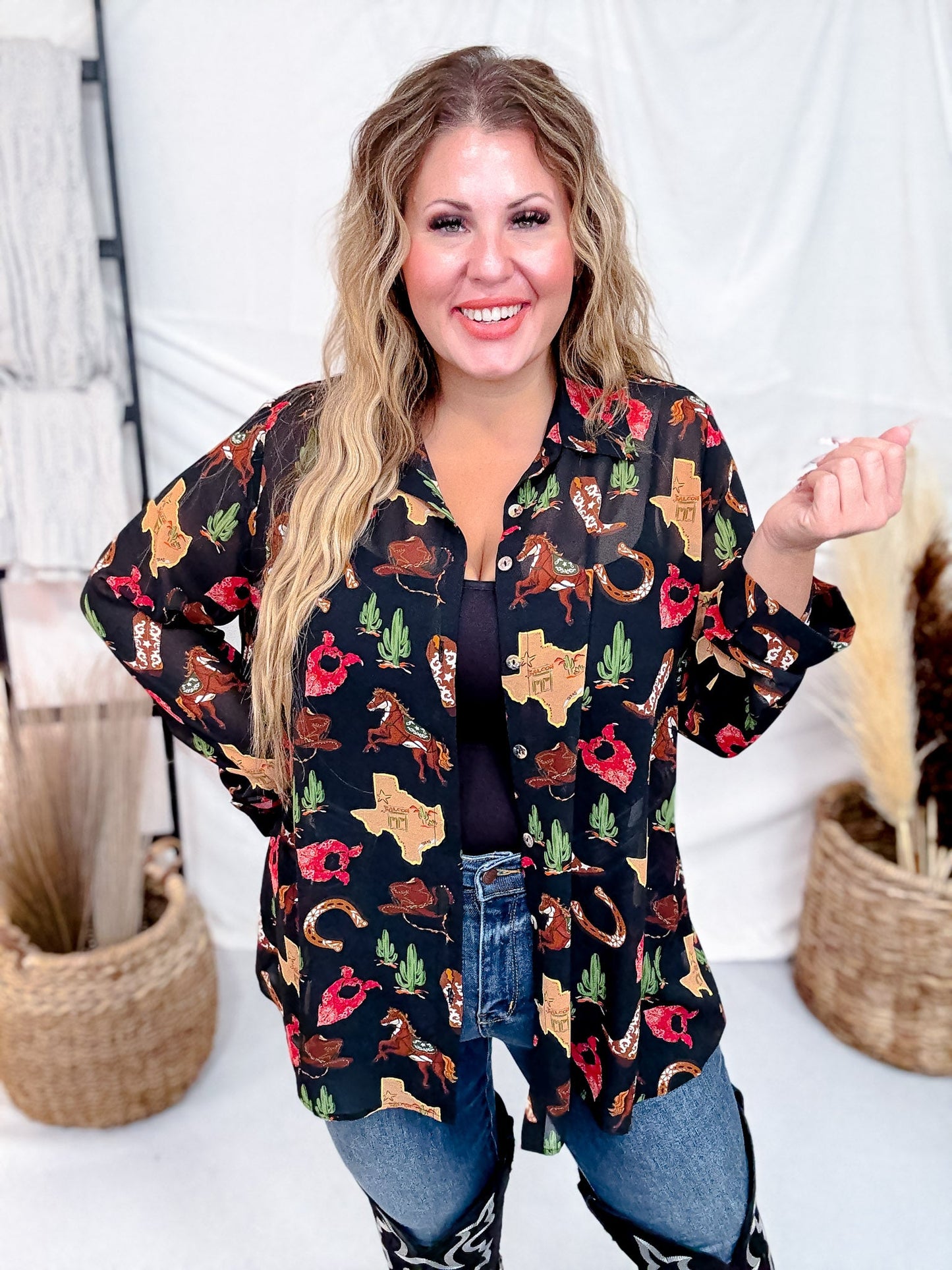 Smith Button Down Texas Hold Em' Long Sleeve Top - Whiskey Skies - SHOW ME YOUR MUMU