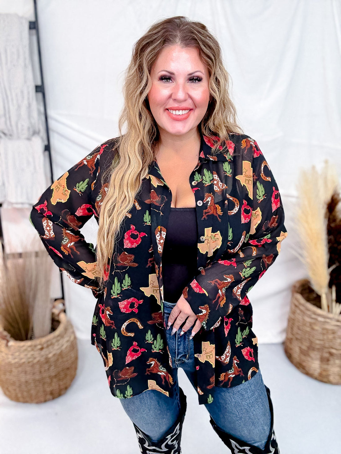 Smith Button Down Texas Hold Em' Long Sleeve Top - Whiskey Skies - SHOW ME YOUR MUMU